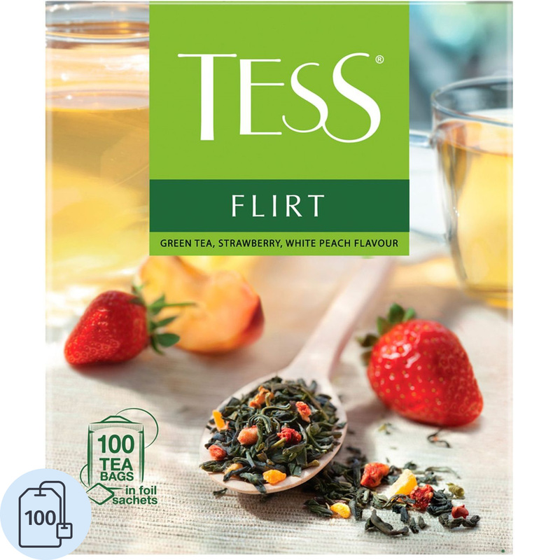Изображение товара Чай зеленый Tess Flirt 100 пакетиков (белый персик, клубника)