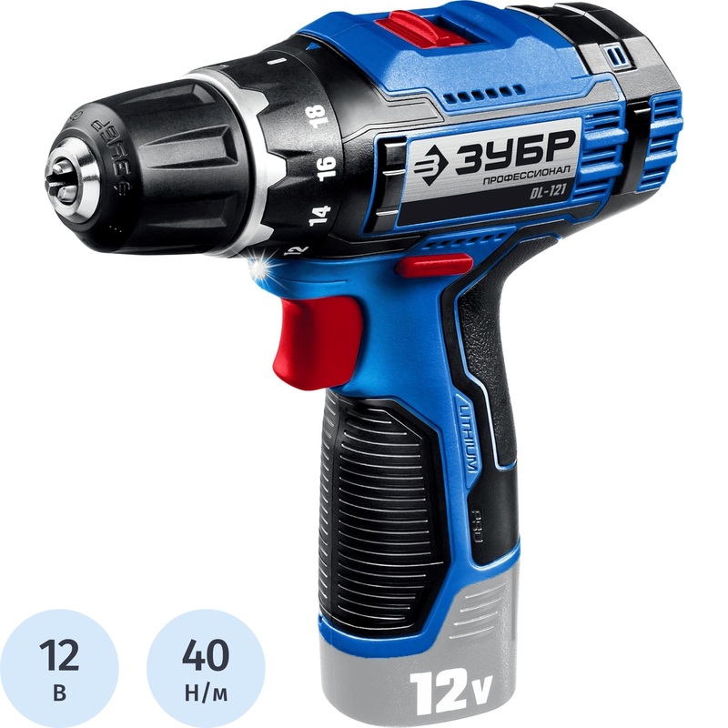 Изображение товара Аккумуляторная дрель-шуруповерт Зубр DL-121 мощная и компактная для профессионалов и дома