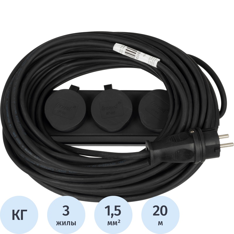 Изображение товара Удлинитель силовой TOPFORT 3 розетки IP44 20м 16А с заземлением