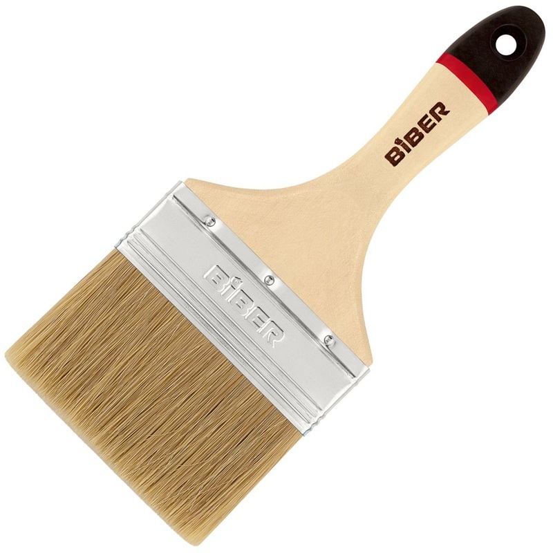 Изображение товара Кисть малярная плоская Бибер Суприм 31137 из натуральной щетины 100 мм с деревянной рукояткой (тов-002025)
