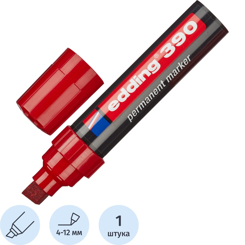 Изображение товара Маркер перманентный Edding E-390/2 красный (толщина линии 4-12 мм) скошенный наконечник