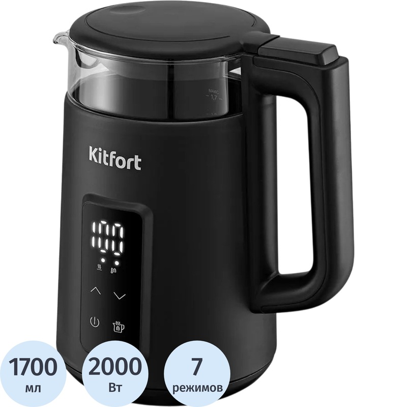 Изображение товара Чайник электрический Kitfort КТ-6714 чёрный Изображение товара Чайник электрический Kitfort КТ-6714 чёрный