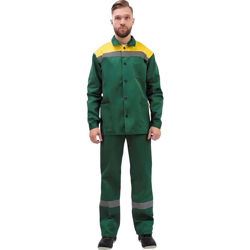 Изображение товара Мужской летний рабочий костюм л02-КПК зеленый желтый спецодежда защитный для летнего сезона