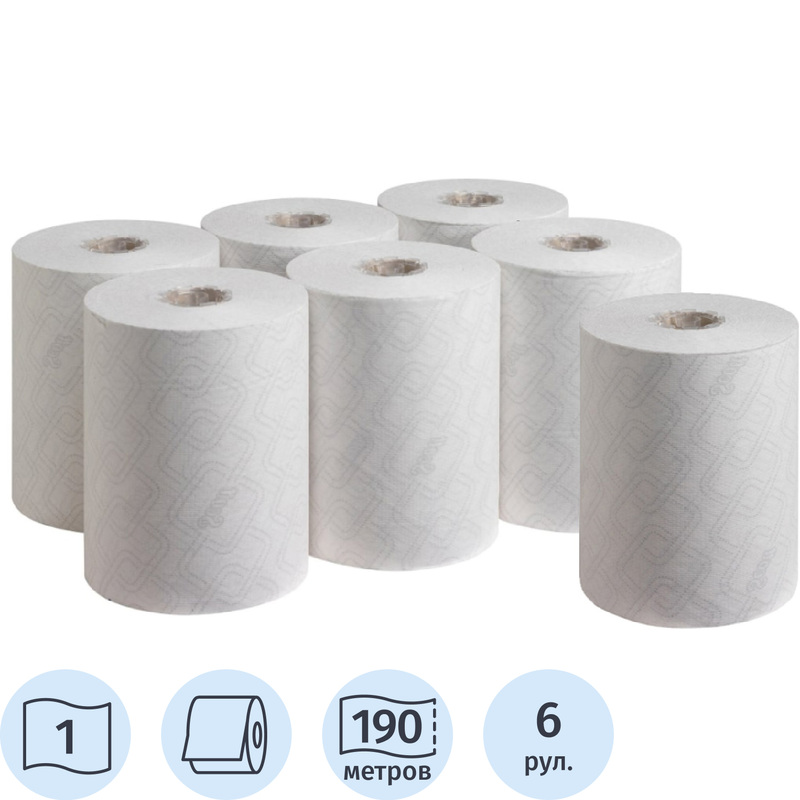 Изображение товара Бумажные полотенца Kimberly Clark 1-слойные белые, рулоны 190 м, 6 шт