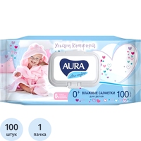 Салфетки влажные Aura Ultra Comfort детские флоупак с жёстким клапаном  (100 листов в пачке)