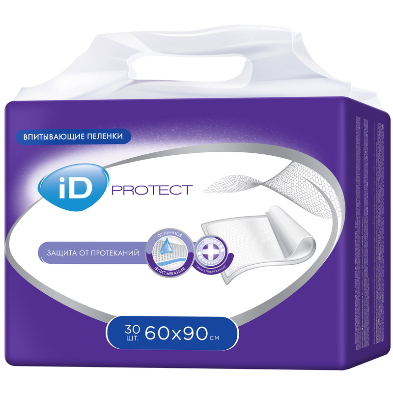 Изображение товара Пеленка впитывающая одноразовая iD Protect 60x90 см, 30 штук