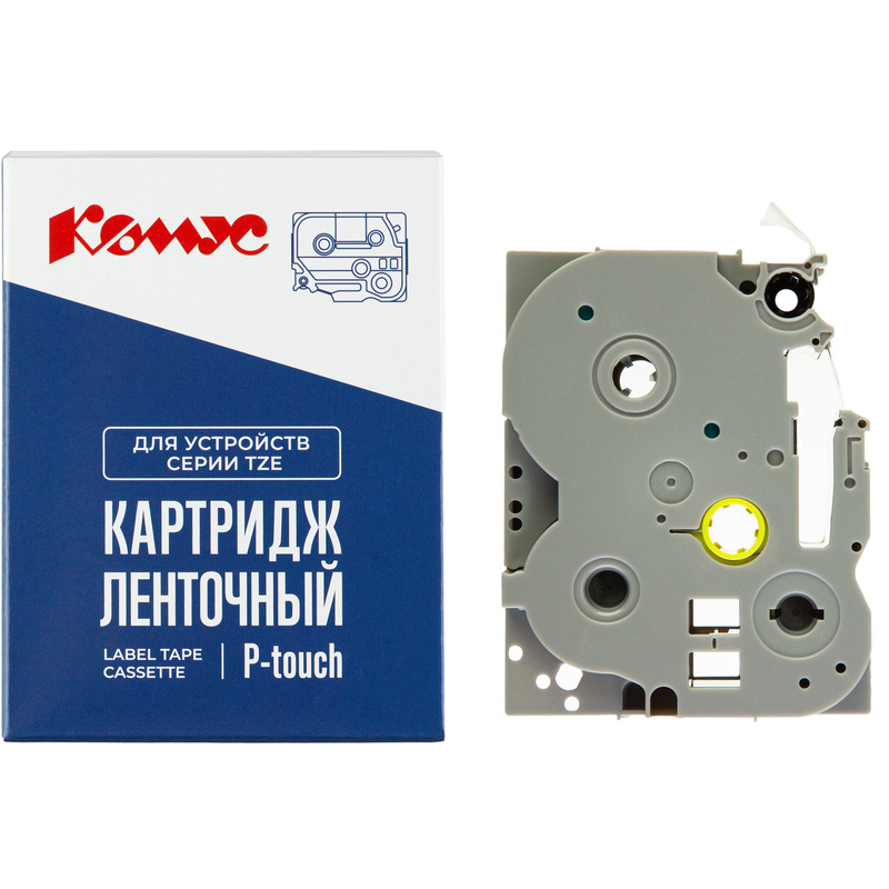Изображение товара Картридж Комус TZE-241 для принтера этикеток Brother 18 мм х 8 м белая лента черный шрифт