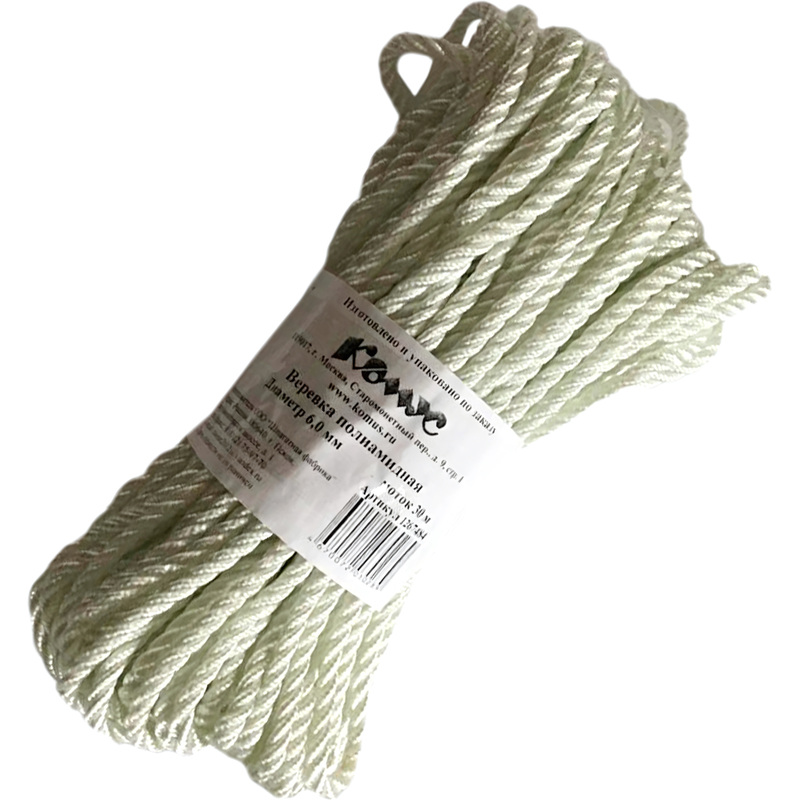 Изображение товара Полиамидная кручёная верёвка 6 мм 30 м для рыбалки и строительства