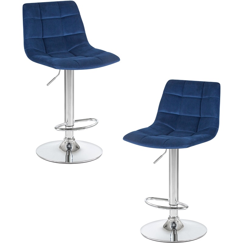 Изображение товара Барные стулья набор 2 шт Синий велюр хром регулируемые