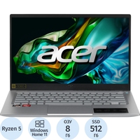 Ноутбук Acer Swift Go SFG14-41-R466 14" Silver AMD Ryzen 5 7530U/8  ГБ/SSD 512 ГБ/AMD Radeon Graphics (NX.KG3CD.001)