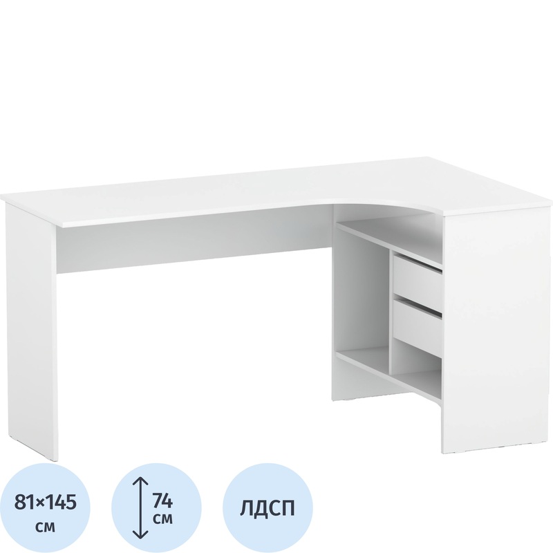Изображение товара Стол компьютерный Сокол СПм-25 правый (белый, 1450х810х740 мм)