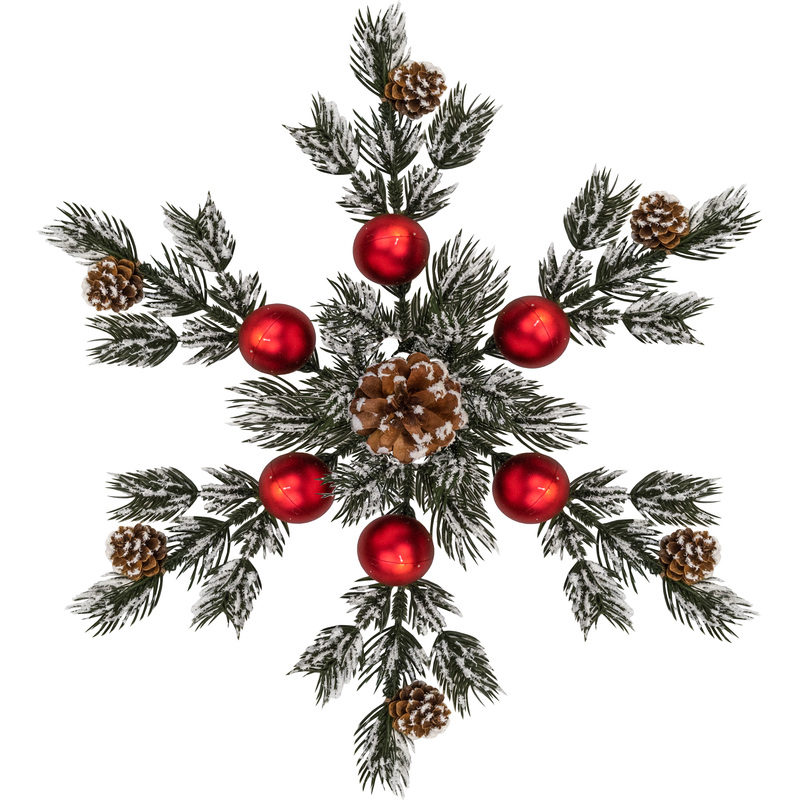 Изображение товара Подвесное новогоднее украшение Magic Time заснеженное с шишками и ёлочными игрушками 42x42 см