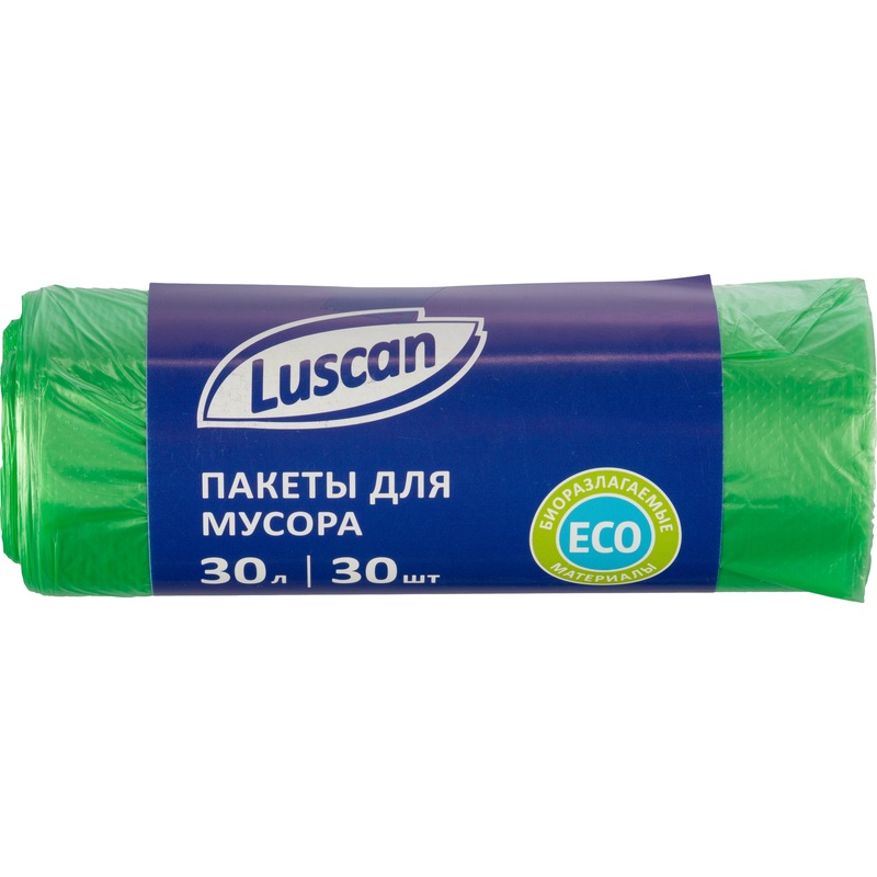 Изображение товара Мешки для мусора Luscan Bio 30 л зеленые экологичные полиэтиленовые рулонные