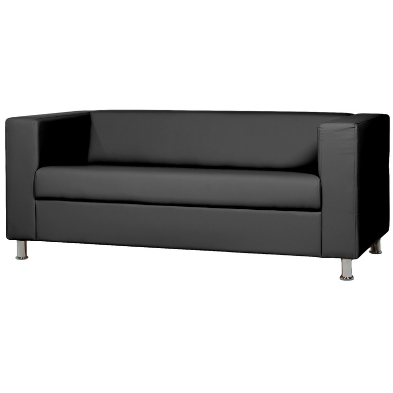 Изображение товара Трехместный диван Аполло черный из искусственной кожи с металлическими опорами