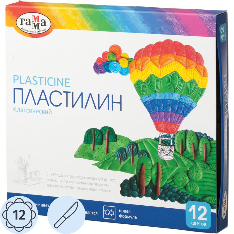 Изображение товара Пластилин классический Гамма 12 цветов 240 г для лепки моделирования