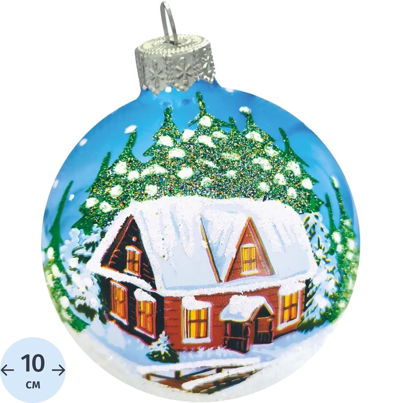 Изображение товара Ёлочный шар новогодний Коломеев Пейзаж стекло голубой (диаметр 10 см)