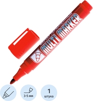 Маркер перманентный Crown Multi Marker красный (толщина линии 3-5 мм)   круглый наконечник