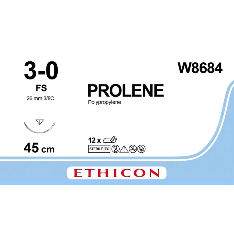Изображение товара Шовный материал Пролен 3/0 45 см обратно-режущая игла 26 мм 3/8 W8684 12 штук