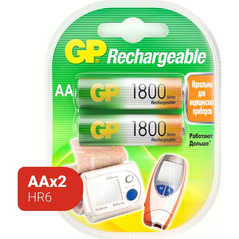 Изображение товара Аккумулятор AA 1800 мАч GP 180AAHC 2 шт. Ni-Mh для устройств