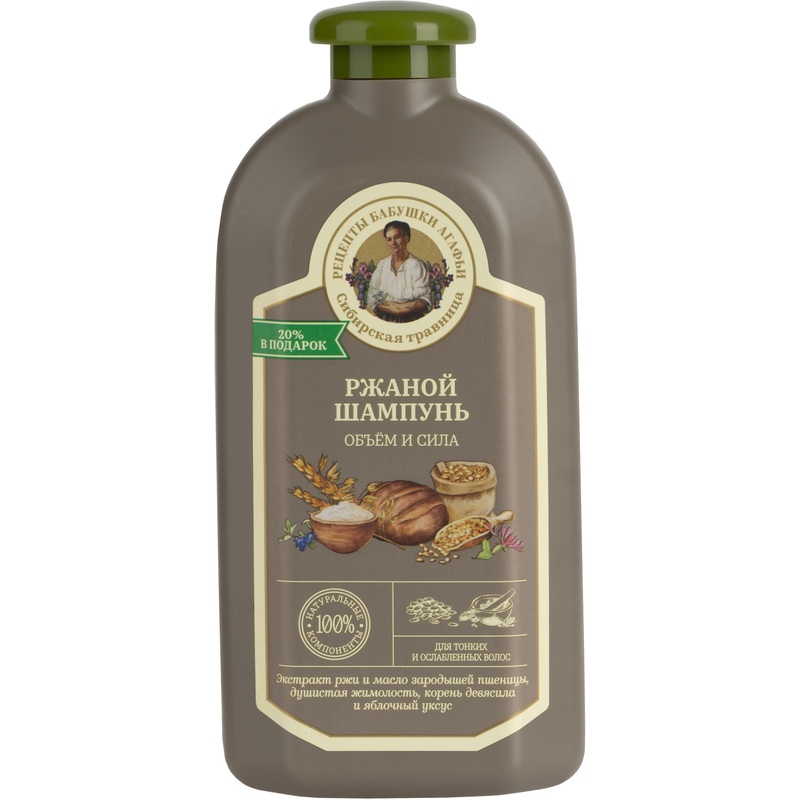 Изображение товара Шампунь Рецепты бабушки Агафьи Сибирская Травница Ржаной для жирных/тонких и повреждённых волос 500 мл