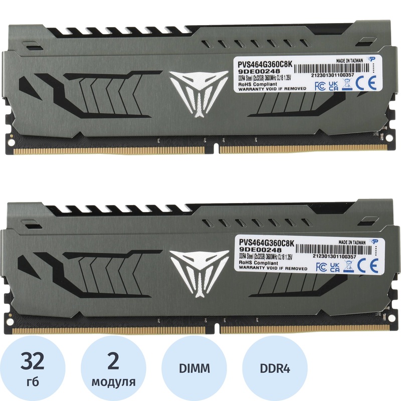 Изображение товара Модуль памяти Patriot Viper Steel PVS464G360C8K DDR4 64 ГБ, 2х32 ГБ Изображение товара Модуль памяти Patriot Viper Steel PVS464G360C8K DDR4 64 ГБ, 2х32 ГБ