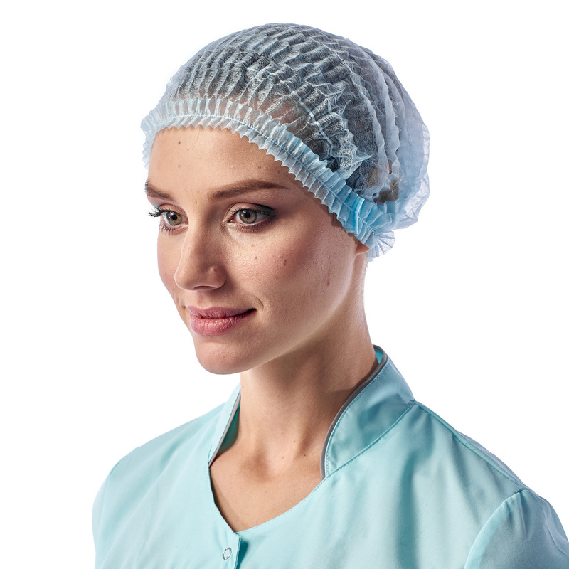 Изображение товара Одноразовая голубая шапочка Шарлотта для медицины и пищевой промышленности 100 штук
