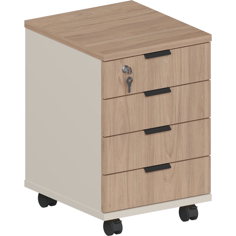 Изображение товара Тумба подкатная Комус Мебель Easy One с замком 4 ящика в цвете вяз швейцарский/кашемир