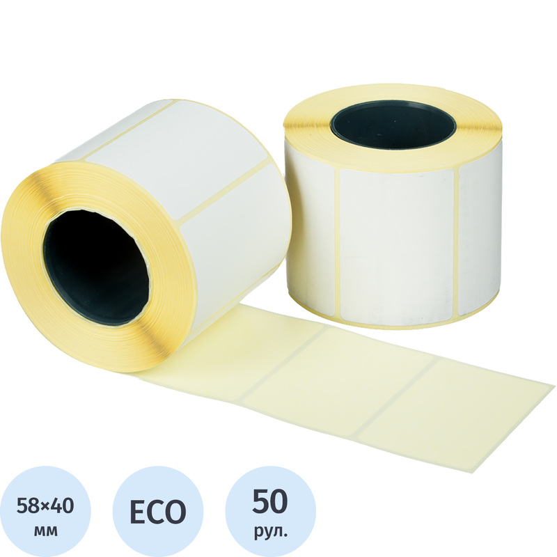 Изображение товара Термоэтикетки с усиленным клеем 58x40 мм для термопринтеров 50 рулонов по 580 штук