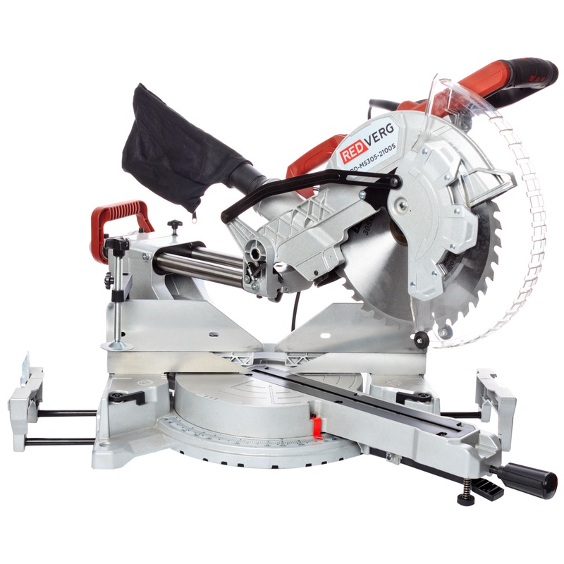 Изображение товара Пила торцовочная Redverg RD-MS305-2100S мощностью 2100 Вт, диск 305 мм, полупрофессиональная