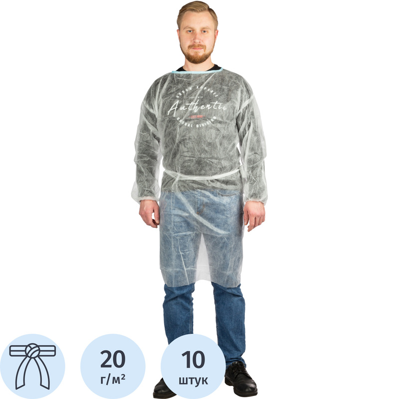 Изображение товара Одноразовый халат на завязках белый универсальный размер 10 штук