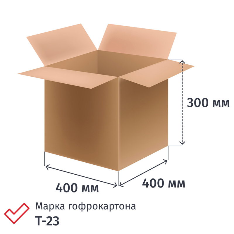 Изображение товара Гофрокороб 400x400x300 мм Т-23 профиль B бурый упаковка 10 штук