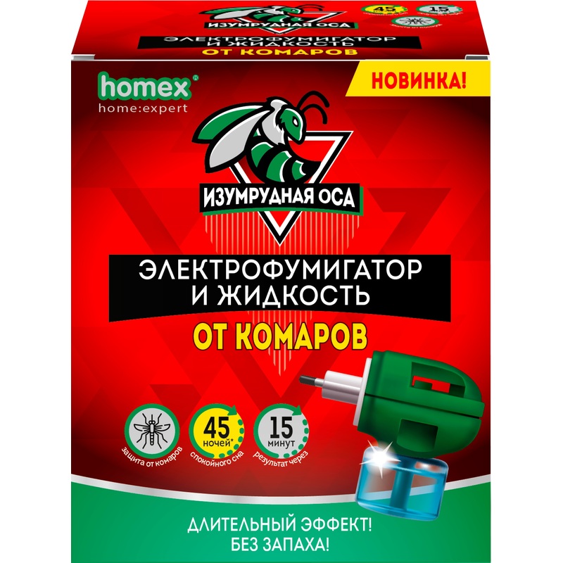 Изображение товара Фумигатор от комаров Изумрудная оса 30 мл электрический 15 м2