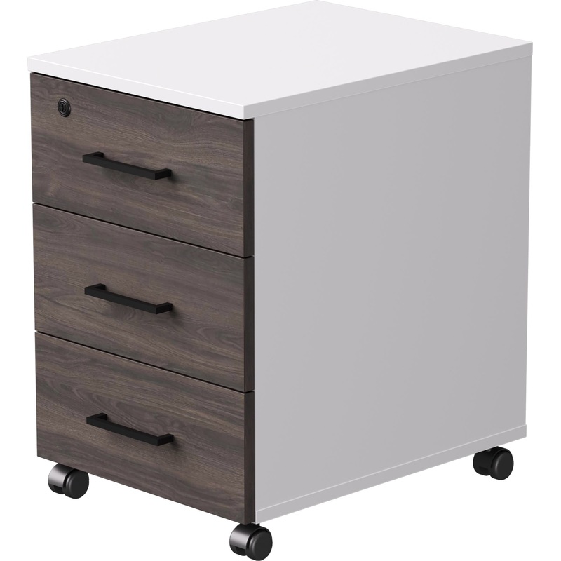 Изображение товара Тумба подкатная офисная EVO с 3 ящиками и замком, дуб пасадена/белый