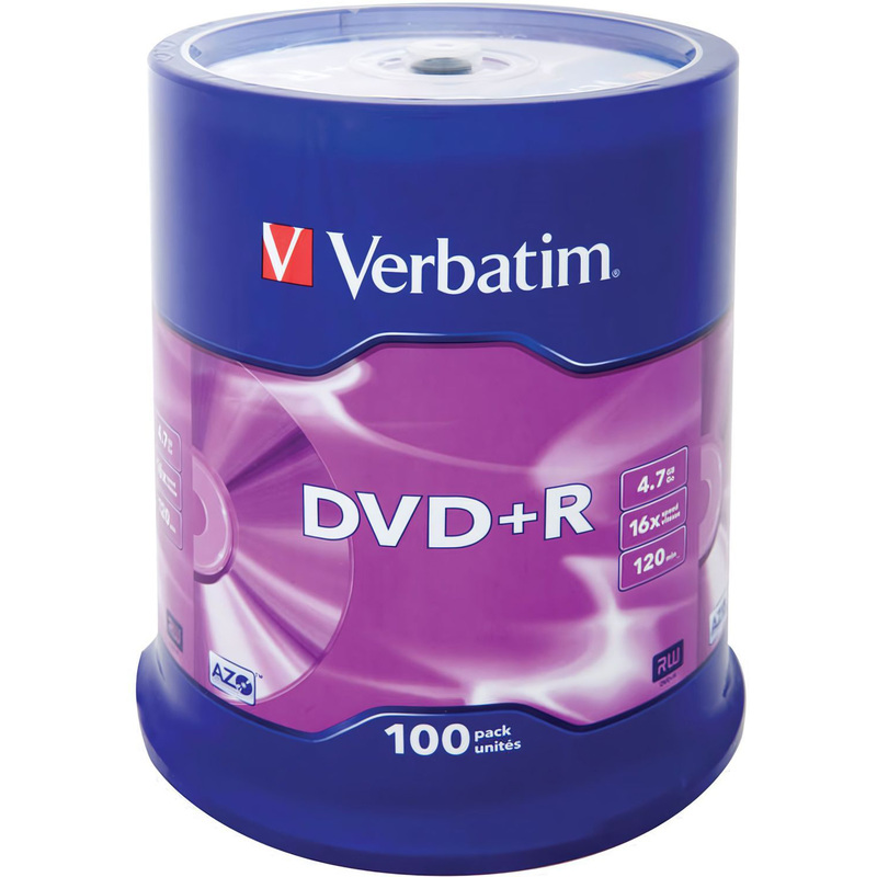 Изображение товара Диск DVD+R Verbatim 4.7 ГБ 16x, 100 шт. в упаковке, тайваньский продукт