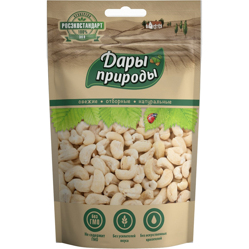 Изображение товара Кешью Дары природы без обжарки 150 г натуральный светло-кремовый вкус