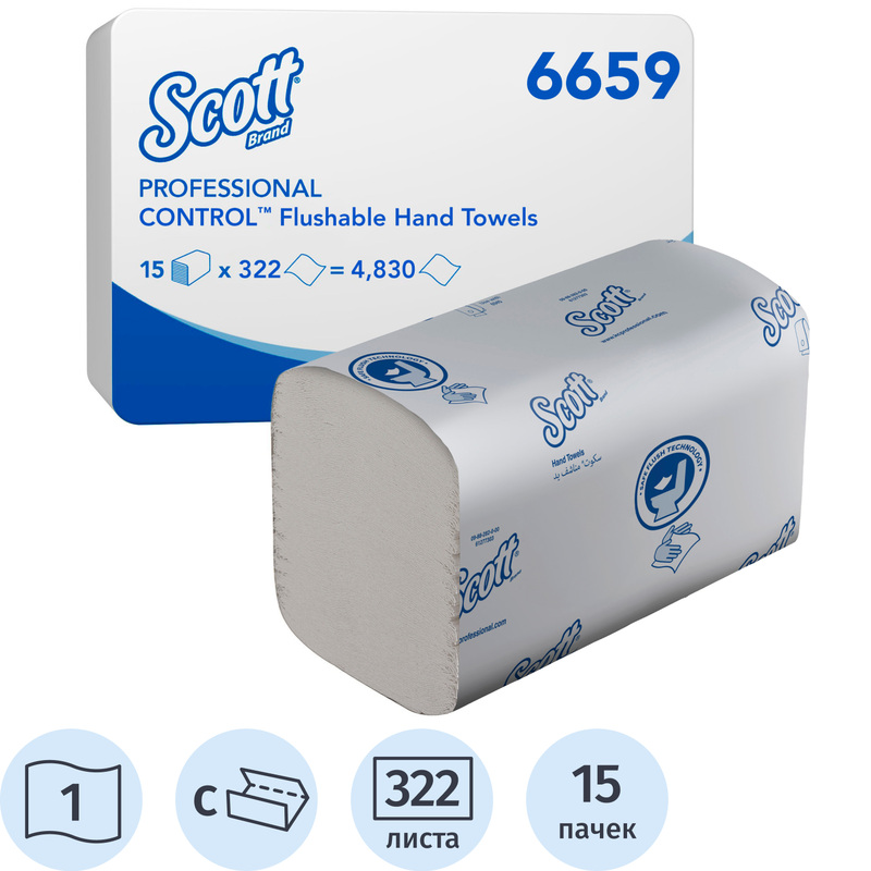 Изображение товара Полотенца бумажные листовые Kimberly Clark Kimberly-Clark С-сложение 1-слойные белые 15 пачек по 322 листов (6659)