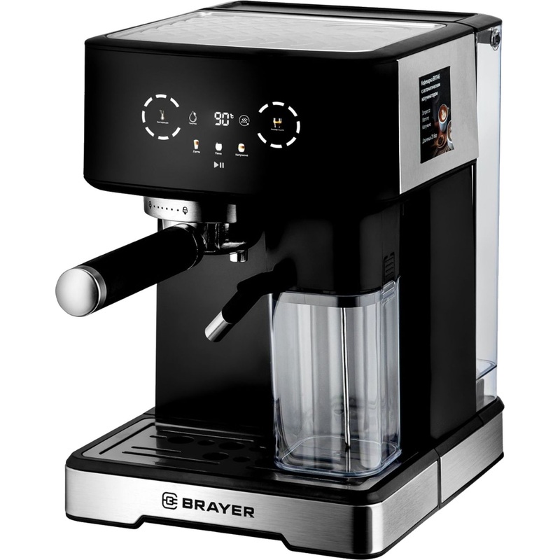 Изображение товара Рожковая кофеварка Brayer BR1146 монофазная, с функциями капучино и подогревом