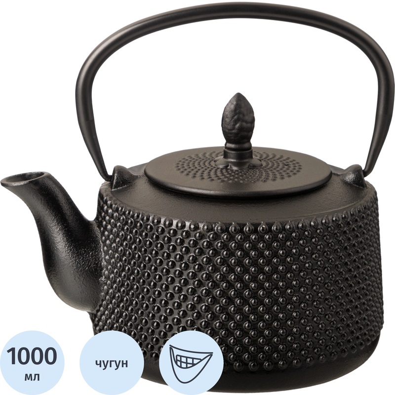 Изображение товара Заварочный чугунный чайник Agness 1000 мл с ситечком черный