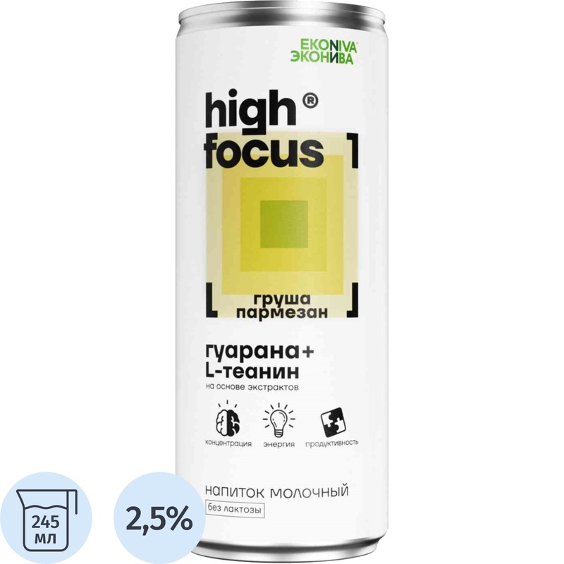 Изображение товара Молочный напиток ЭкоНива Хай Фокус Эн груша-пармезан 2.5% 245 мл Россия