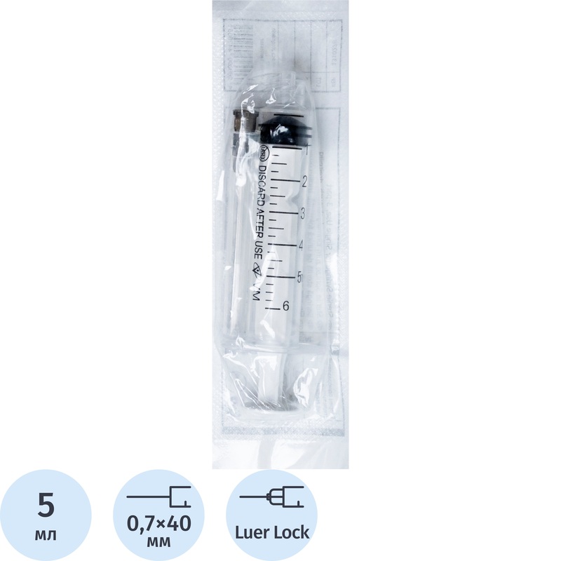 Изображение товара Шприц трёхкомпонентный Vogt Medical 5 мл 22G 0.7х40 мм стерильный