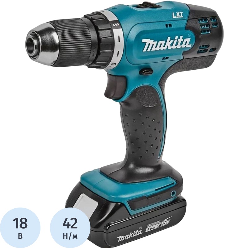Изображение товара Аккумуляторная дрель-шуруповерт Makita DDF453SYE 18В с 2 аккумуляторами и кейсом