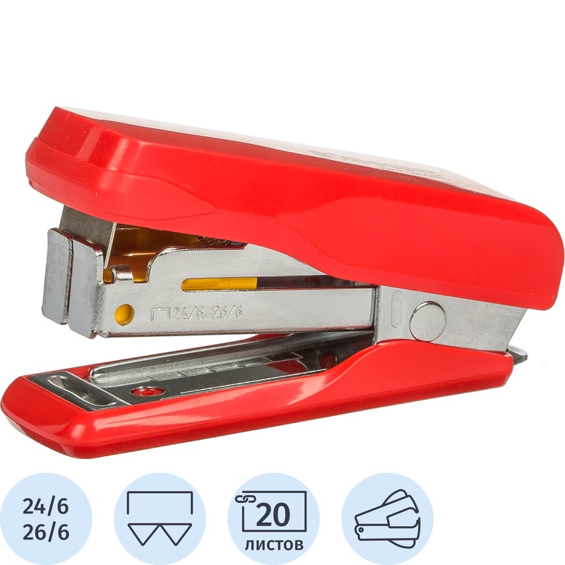 Изображение товара Степлер-мини Комус MSR2420 до 20 листов красный (скобы № 24/6, 26/6, с антистеплером)