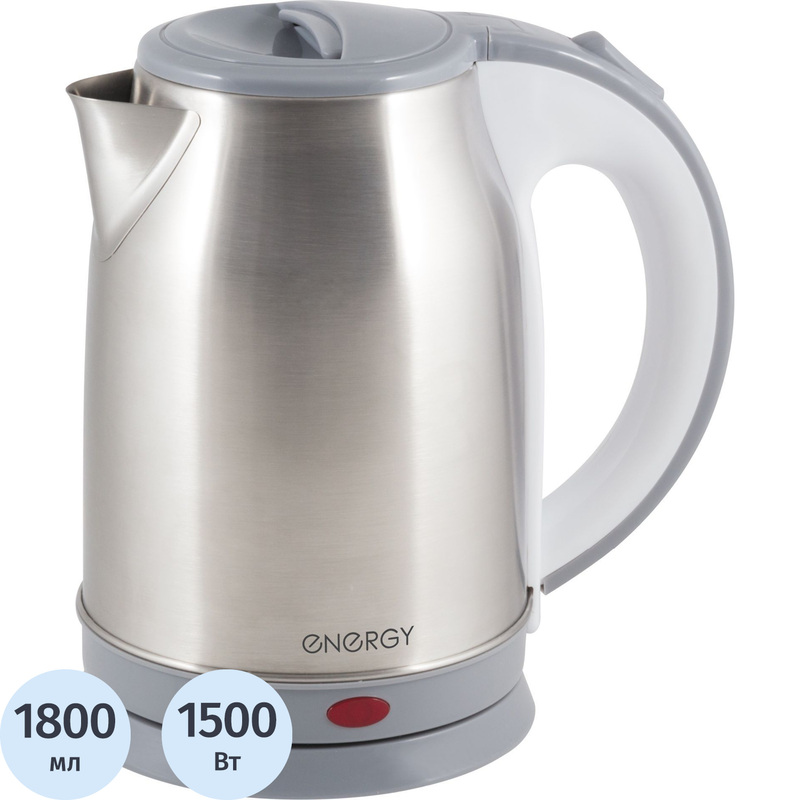 Изображение товара Электрический чайник Energy Е-202 серебристый 1.8л мощность 1500 Вт компактный и безопасный