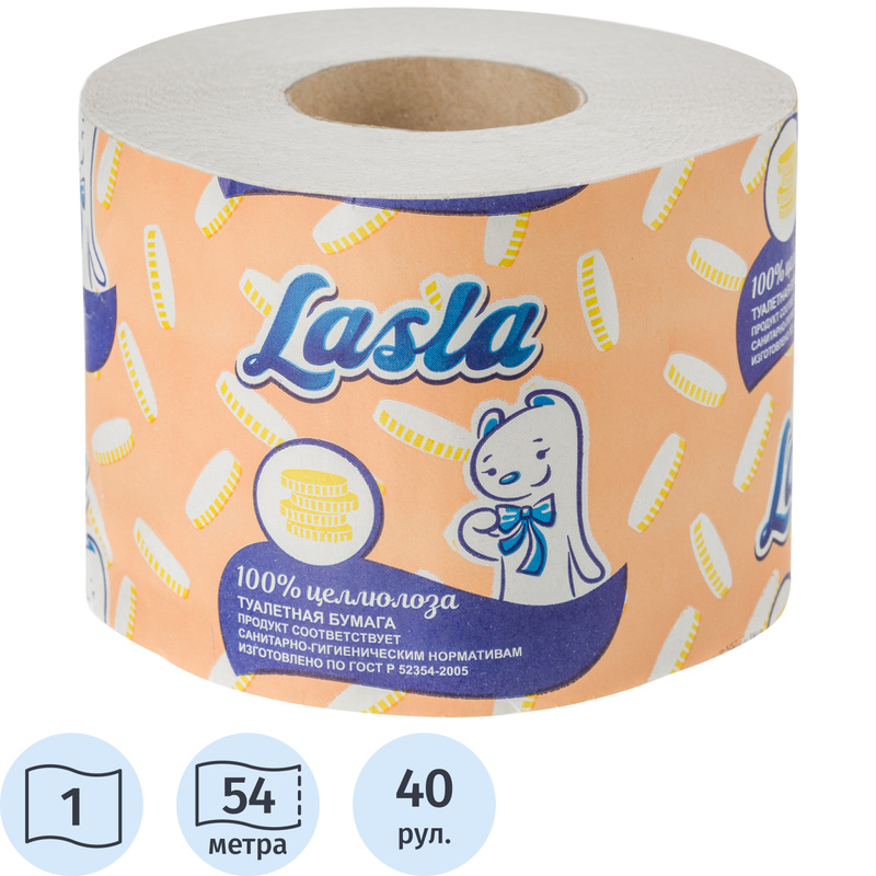 Изображение товара Бумага туалетная Lasla 1-слойная белая 40 рулонов