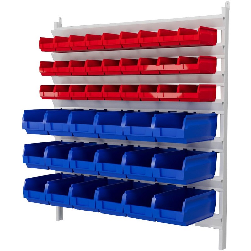 Изображение товара Металлический настенный стеллаж с пластиковыми ящиками для метизов 1035х288х1135 мм