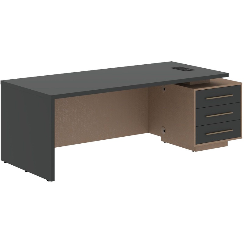 Изображение товара Стол руководителя с тумбой правый (яшма чёрный/кобра, 1900х750х2300 мм)