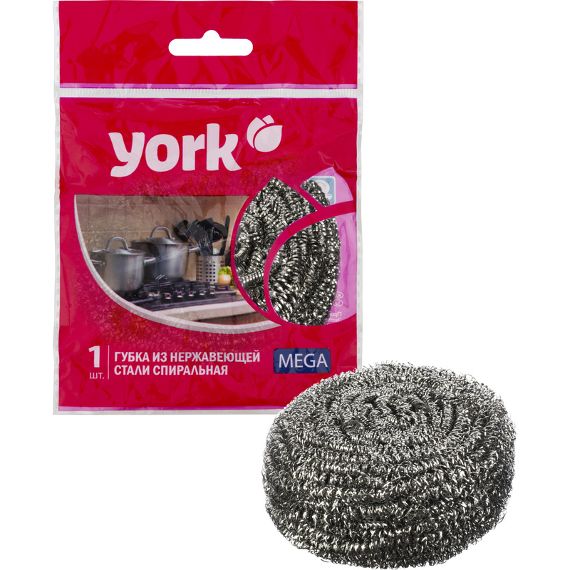 Изображение товара Губка-мочалка York Мега металлическая 7x7 см 40 г для уборки