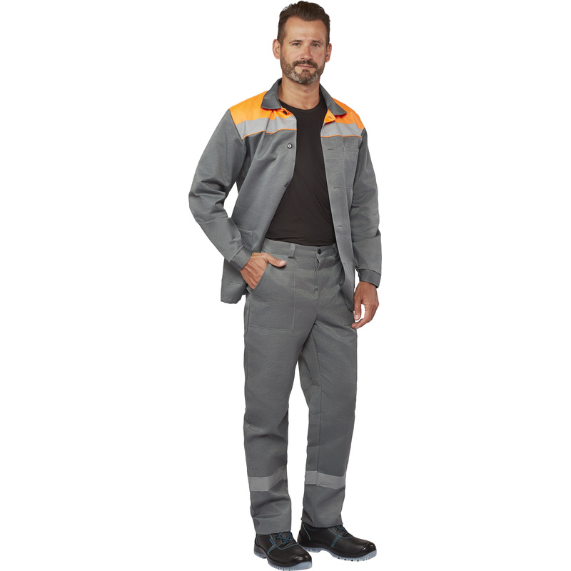 Изображение товара Костюм рабочий летний мужской л16-КБР серый оранжевый размеры 60-62