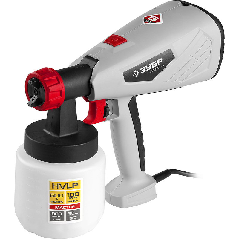 Изображение товара Краскопульт Зубр КПЭ-500 компрессорный HVLP 800 мл/мин 0,8 л