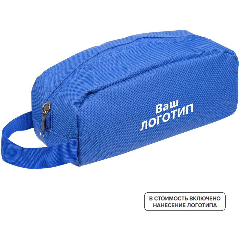 Изображение товара Косметичка Anytime из полиэстера синяя с логотипом и ручкой для переноски